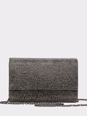 Aldo Gunmetal Crystal-Embellished Clutch with Chain